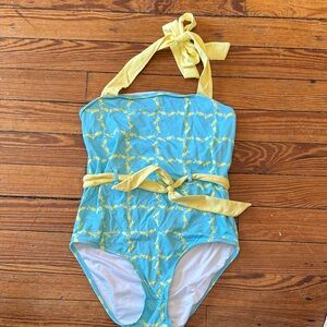 The Beaufort Bonnet Company Blue & Yellow Halter One-Piece Swimsuit for Kids